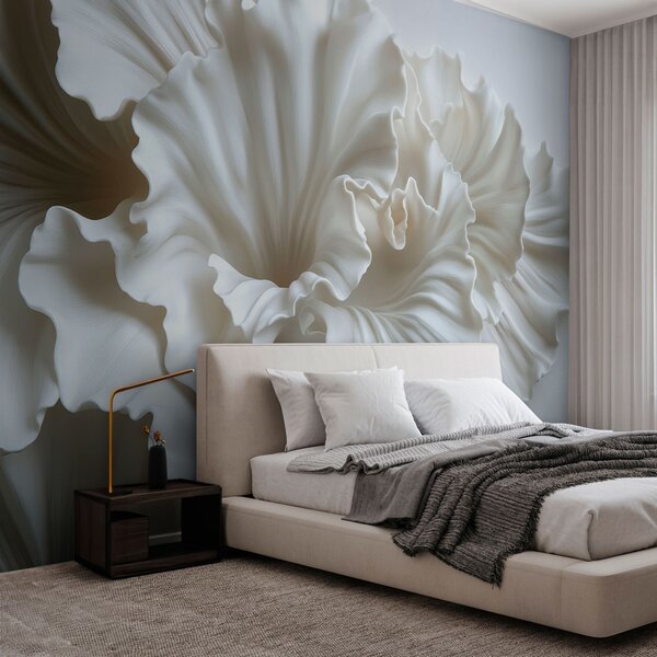 Tapety jemné biele okvetné lístky so zložitými zvlnenými okrajmi, 3D fototapety, Fototapety 3d kvety, w03620 : Uwalls.sk