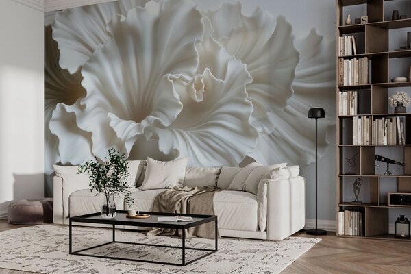Tapety jemné biele okvetné lístky so zložitými zvlnenými okrajmi, 3D fototapety, Fototapety 3d kvety, w03620 : Uwalls.sk