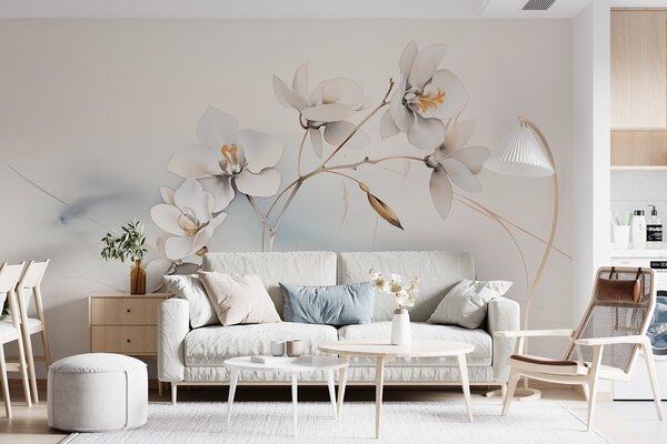 Tapety Biela orchidea vetva v akvarelovom štýle, Fototapety s kvetmi, w09022 : Uwalls.sk