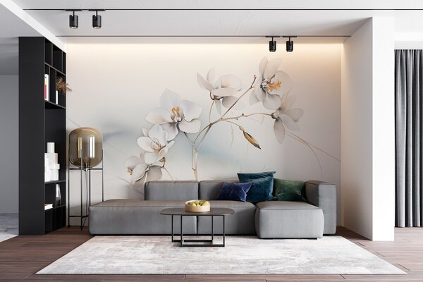 Tapety Biela orchidea vetva v akvarelovom štýle, Fototapety s kvetmi, w09022 : Uwalls.sk