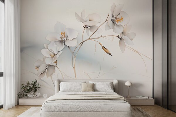 Tapety Biela orchidea vetva v akvarelovom štýle, Fototapety s kvetmi, w09022 : Uwalls.sk