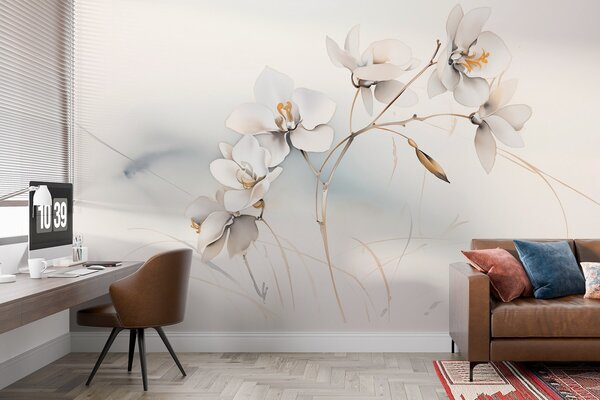 Tapety Biela orchidea vetva v akvarelovom štýle, Fototapety s kvetmi, w09022 : Uwalls.sk