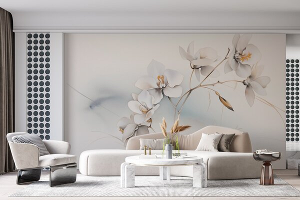 Tapety Biela orchidea vetva v akvarelovom štýle, Fototapety s kvetmi, w09022 : Uwalls.sk
