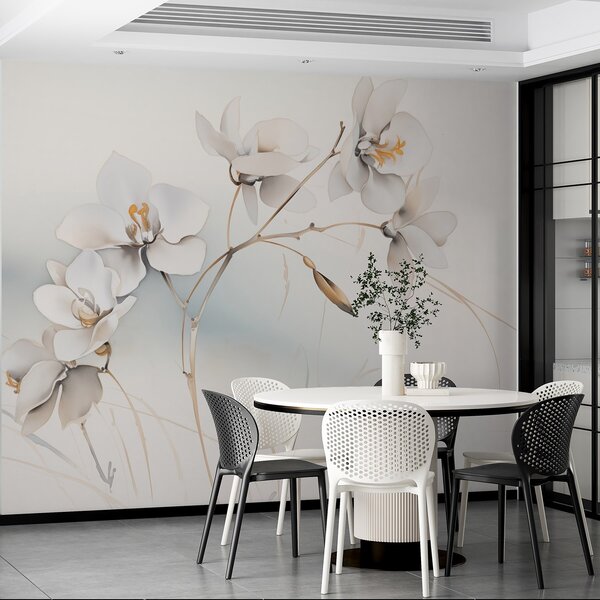Tapety Biela orchidea vetva v akvarelovom štýle, Fototapety s kvetmi, w09022 : Uwalls.sk