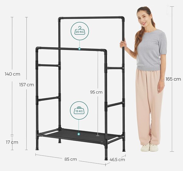 SONGMICS Dvojitý vešiak na oblečenie Lucaro 157 cm čierny