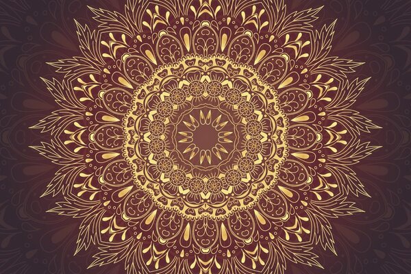 Tapeta zlatá Mandala na bordovom pozadí
