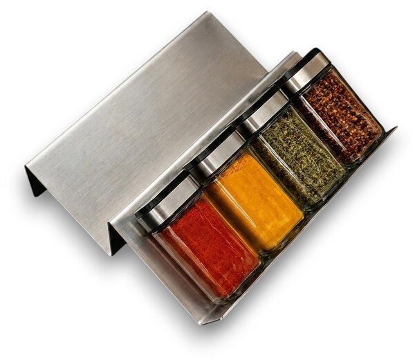 Orion Sada 16ks koreničiek INOX 100ml + 4ks organizér na koreničky VASKY - NEREZ + sada 16ks štítkov