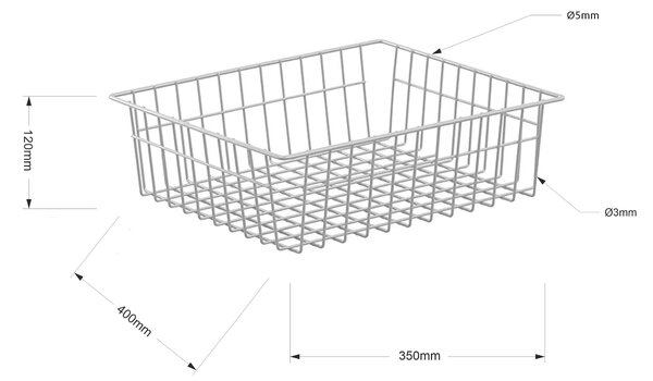 Drôtený kôš KS28 pre policu s hĺbkou 400 mm, 350(v)x400(š)x120(h) mm