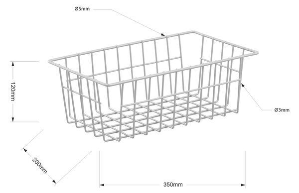 Drôtený kôš KS27 pre policu s hĺbkou 400 mm, 350(v)x200(š)x120(h) mm