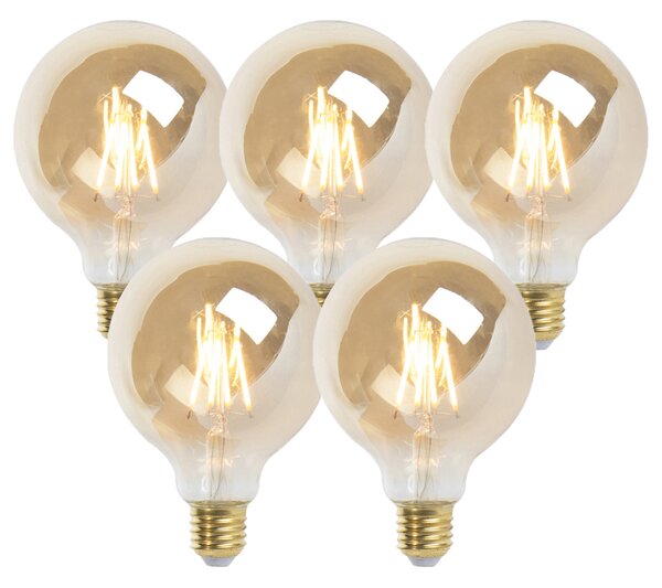 Sada 5 stmievateľných LED žiaroviek E27 G95 zlatá 5W 380lm 2200K