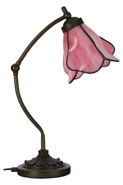 Stolová lampa Tiffany s ružovým tienidlom kvet Bloom - 26*19*50 cm - Clayre & Eef