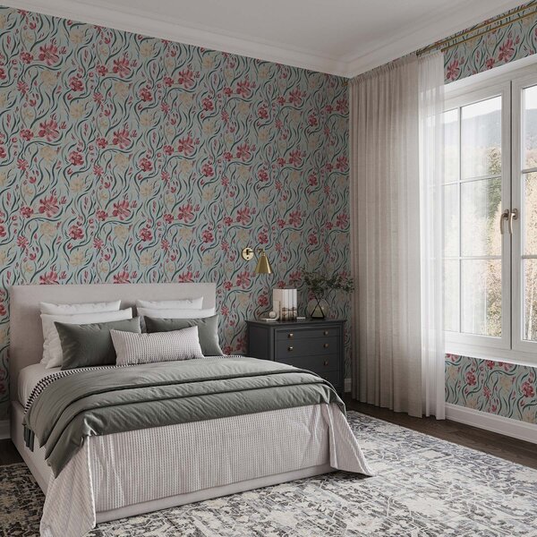 Tapety Karmínové kvety na modrej, Tapety kvety, a00216 : Uwalls.sk