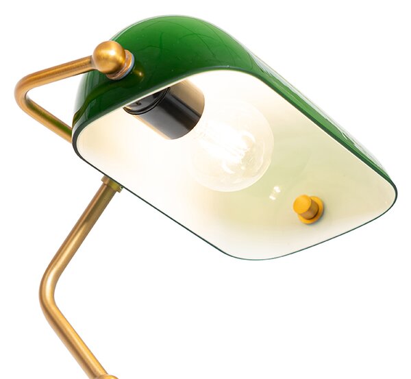 Klasická stojaca lampa na notára bronzová so zeleným sklom - Banker
