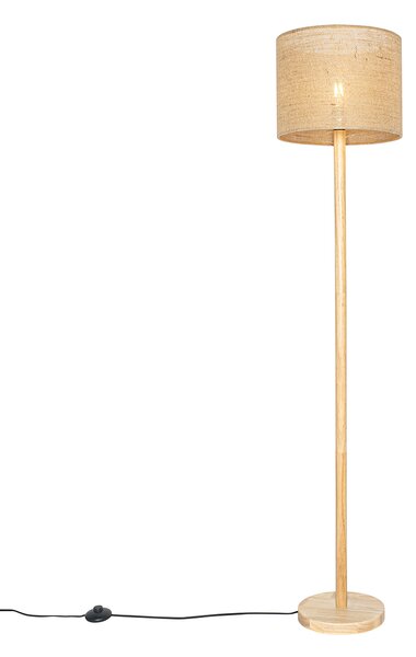Landelijke vloerlamp hout met linnen kap naturel 32 cm - Mels