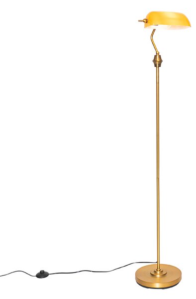 Klasická notárska stojaca lampa bronzová s jantárovým sklom - Banker
