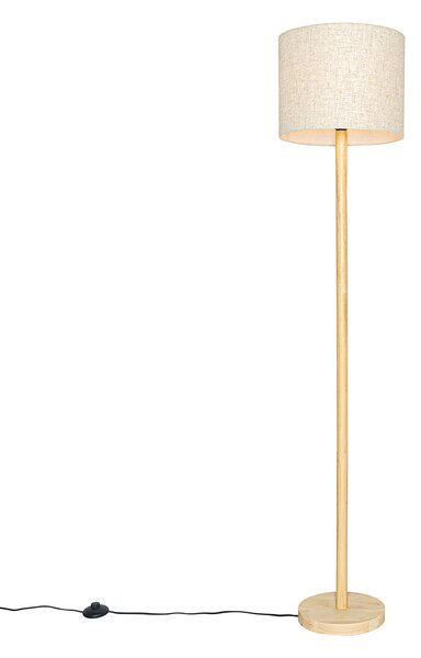 Vidiecka stojaca lampa drevená s ľanovým tienidlom béžová 32 cm - Mels