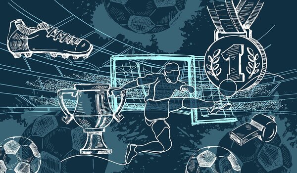 Tapety Futbalová skica na tmavomodrej, Fototapety Izba pre tínedžerov, Fototapety futbal, w04108v2 : Uwalls.sk