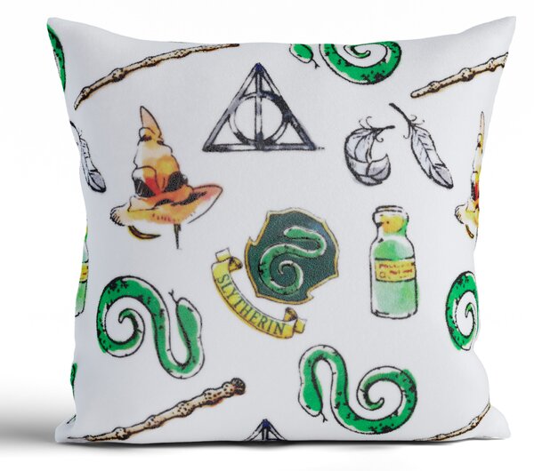 Obliečka na vankúš mikroplyš Harry Potter 40 × 40 cm - Slizolin biele L02