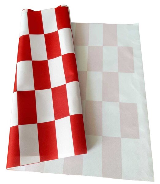 Látka do exteriéru na zahradné lehátka a húpacie siete, farba Bielo Červená Šachovnica 5x10 cm