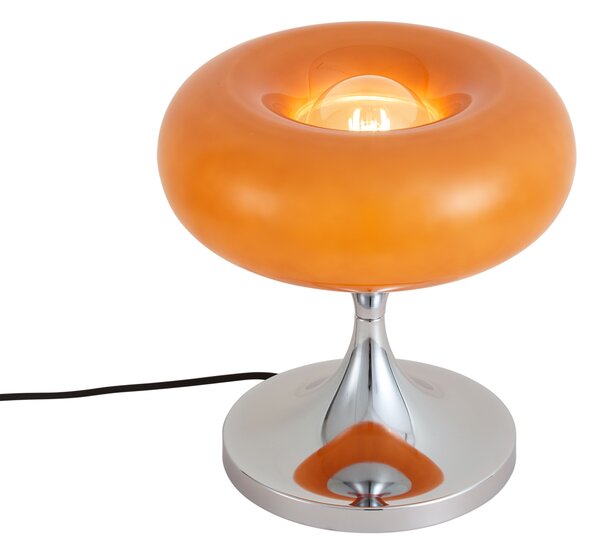 Retro stolná lampa chróm s oranžovým skleneným tienidlom 31cm - Glaze