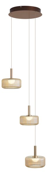 Dizajnová závesná lampa ružovo-zlatá s jantárovým sklom vrátane LED 3-stupňovo stmievateľná 3-svetelná Easylift - Fiera