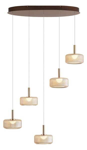 Dizajnová závesná lampa ružovo-zlatá s jantárovým sklom vrátane LED 3-stupňovo stmievateľná 5-svetelná Easylift - Fiera