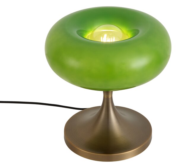 Retro stolná lampa tmavobronzová so zeleným skleneným tienidlom 31 cm - Glaze