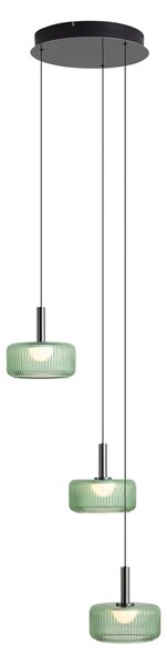 Dizajnová závesná lampa kovovo sivá so zeleným sklom, vrátane 3-stupňovo stmievateľnej LED, 3-svetelná Easylift - Fiera