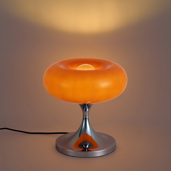Retro stolná lampa chróm s oranžovým skleneným tienidlom 31cm - Glaze