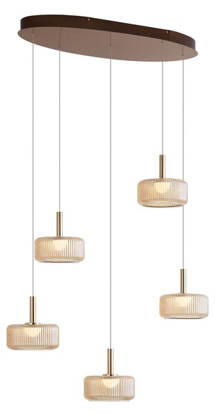 Dizajnová závesná lampa ružovo-zlatá s jantárovým sklom vrátane LED 3-stupňovo stmievateľná 5-svetelná Easylift - Fiera