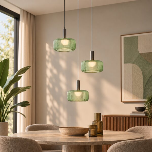 Dizajnová závesná lampa kovovo sivá so zeleným sklom, vrátane 3-stupňovo stmievateľnej LED, 3-svetelná Easylift - Fiera
