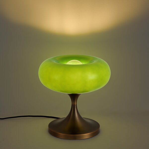 Retro stolná lampa tmavobronzová so zeleným skleneným tienidlom 31 cm - Glaze