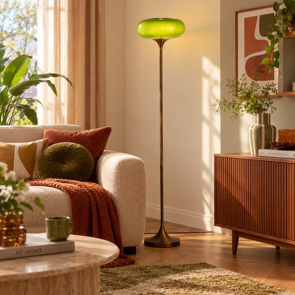 Retro stojaca lampa tmavobronzová so zeleným skleneným tienidlom 150 cm - Glaze