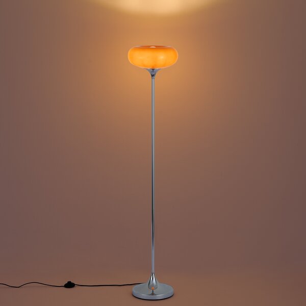 Retro stojaca lampa chrómová s oranžovým skleneným tienidlom 150 cm - Glaze