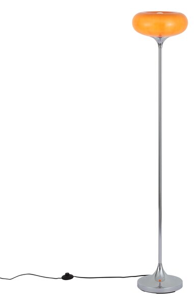 Retro stojaca lampa chrómová s oranžovým skleneným tienidlom 150 cm - Glaze