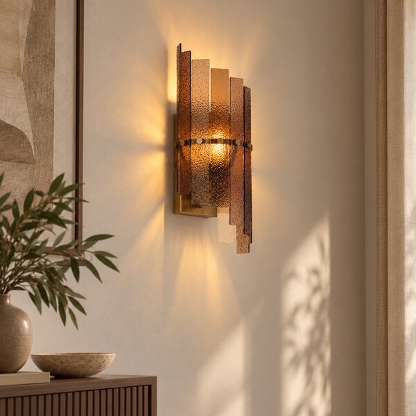 Dizajnová nástenná lampa tmavobronzová s jantárovým sklom - Versailles