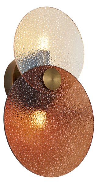 Nástenné svietidlo Art Deco tmavý bronz s jantárovým sklom 2-svetelná - Text