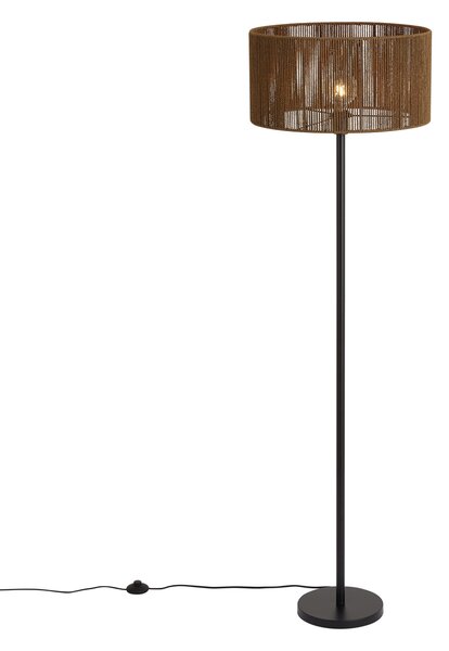 Stojacia lampa čierna s hnedým tienidlom z papierového lana 50/50/25 - Simplo