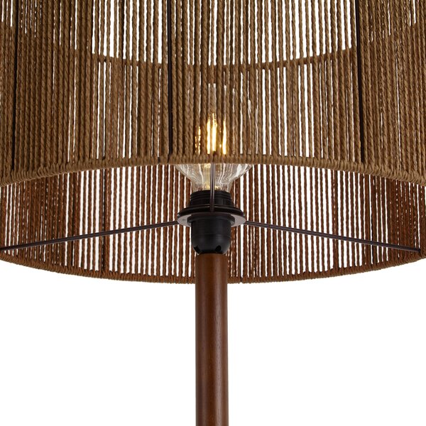 Stojacia lampa z orechového dreva s hnedým tienidlom z papierového lana 50/50/25 - Mels