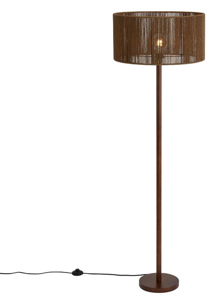 Stojacia lampa z orechového dreva s hnedým tienidlom z papierového lana 50/50/25 - Mels
