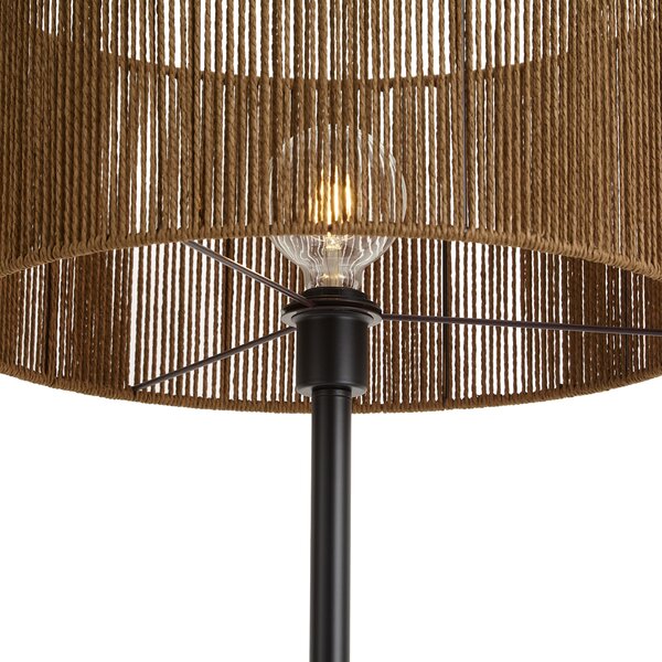 Stojacia lampa čierna s hnedým tienidlom z papierového lana 50/50/25 - Simplo