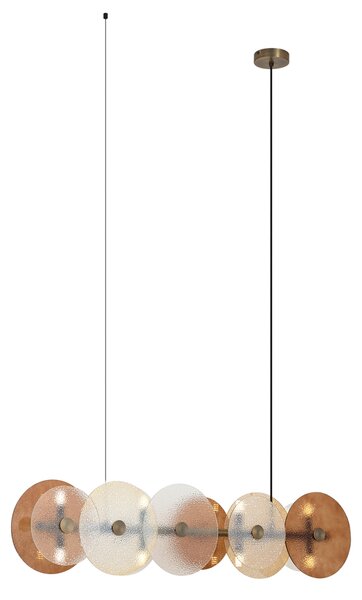 Závesná lampa Art Deco bronzová s jantárovým sklom rovná 8-svetelná - Text