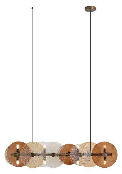 Závesná lampa Art Deco bronzová s jantárovým sklom rovná 8-svetelná - Text