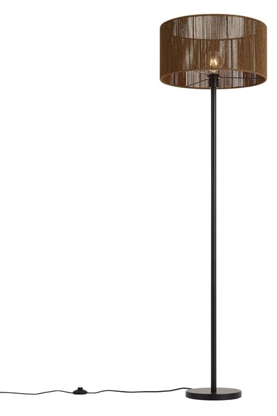 Stojacia lampa čierna s hnedým tienidlom z papierového lana 50/50/25 - Simplo