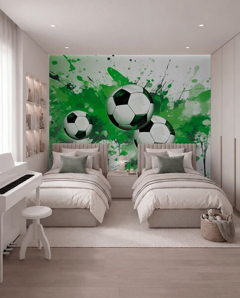 Tapety Futbalové lopty v zelenej, Fototapety Izba pre tínedžerov, Fototapety futbal, w04373v1 : Uwalls.sk