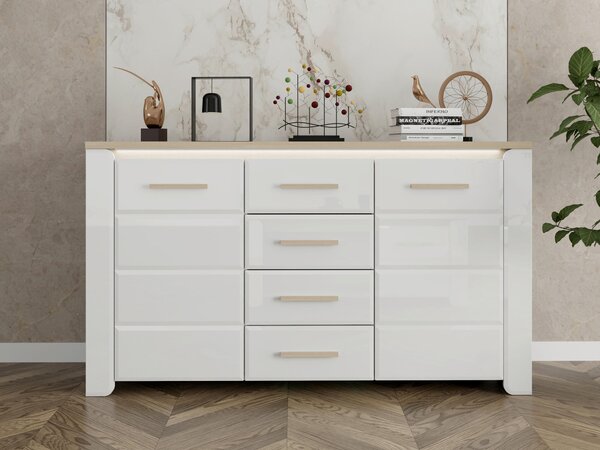 KOMODA, biela, dub bianco, 154/88/40 cm Carryhome - Komody