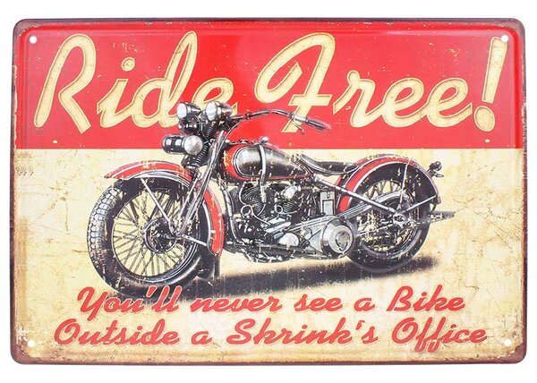 Tabuľa plechová Retro Ride Free 30x20cm (Dekoračná plechová ceduľa na stenu)