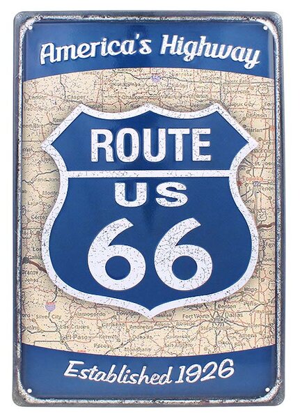 Retro ceduľa Route US 66 20x30cm (Plechová retro tabuľa na stenu)
