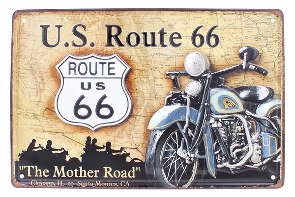 Retro ceduľa U.S.Route 66 The Mother Road 30x20cm (Plechová ceduľa na stenu - rozmery: 30x15cm, materiál: kov)