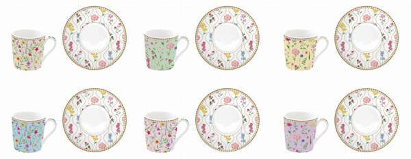 FEDORA Home Set pre 6 osôb - porcelánový hrnček espresso s tanierikom, 100ml, Coffee Mania Spring Flowers